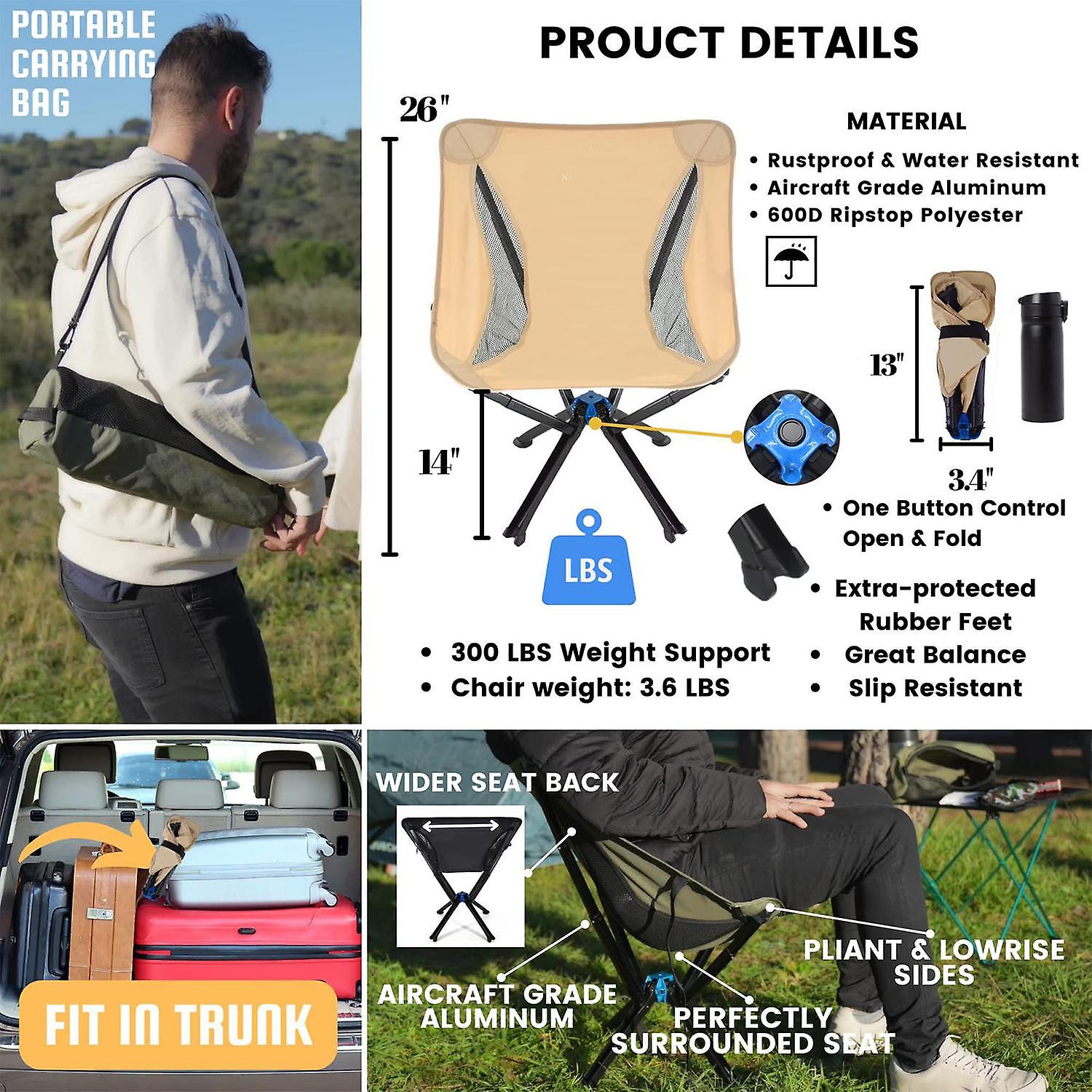 Quick Setup Camping Chair with X Shape Aluminum Frame - Black