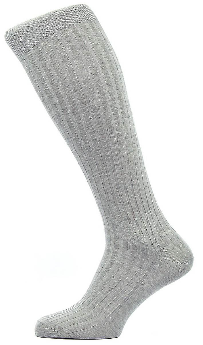 Pantherella Danvers Rib Over the Calf Cotton Lisle Socks - Mid Grey Mix