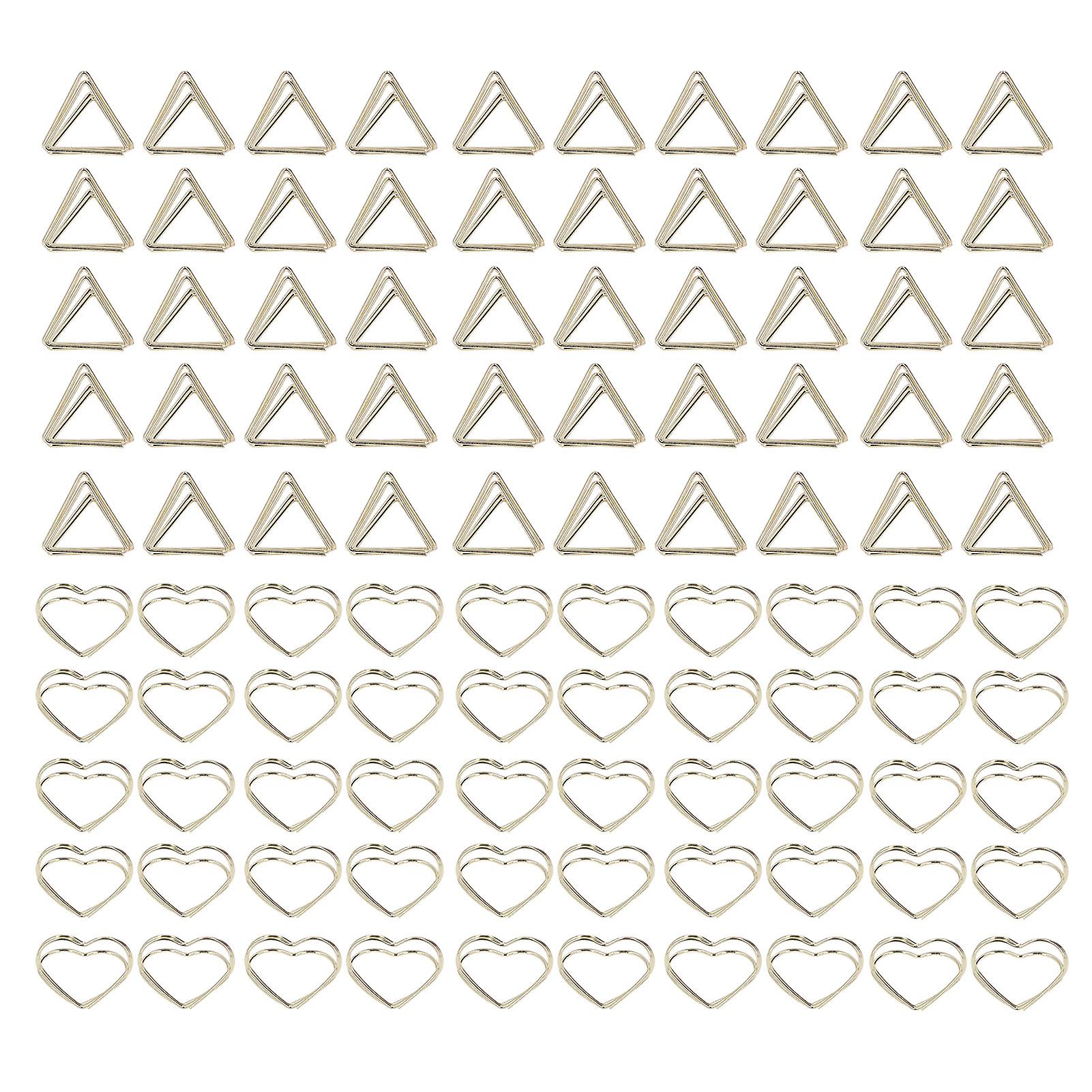 100pcs Gold Triangle Heart Paper Clips: Double Layer Three Dimensional Design