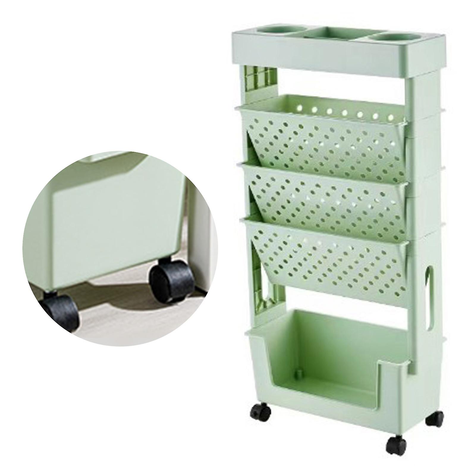 Movable Bookshelf Multilayer Capacity Rotatable Removable Plastic Practical Rolling Organization Shelf with Wheel Green 
