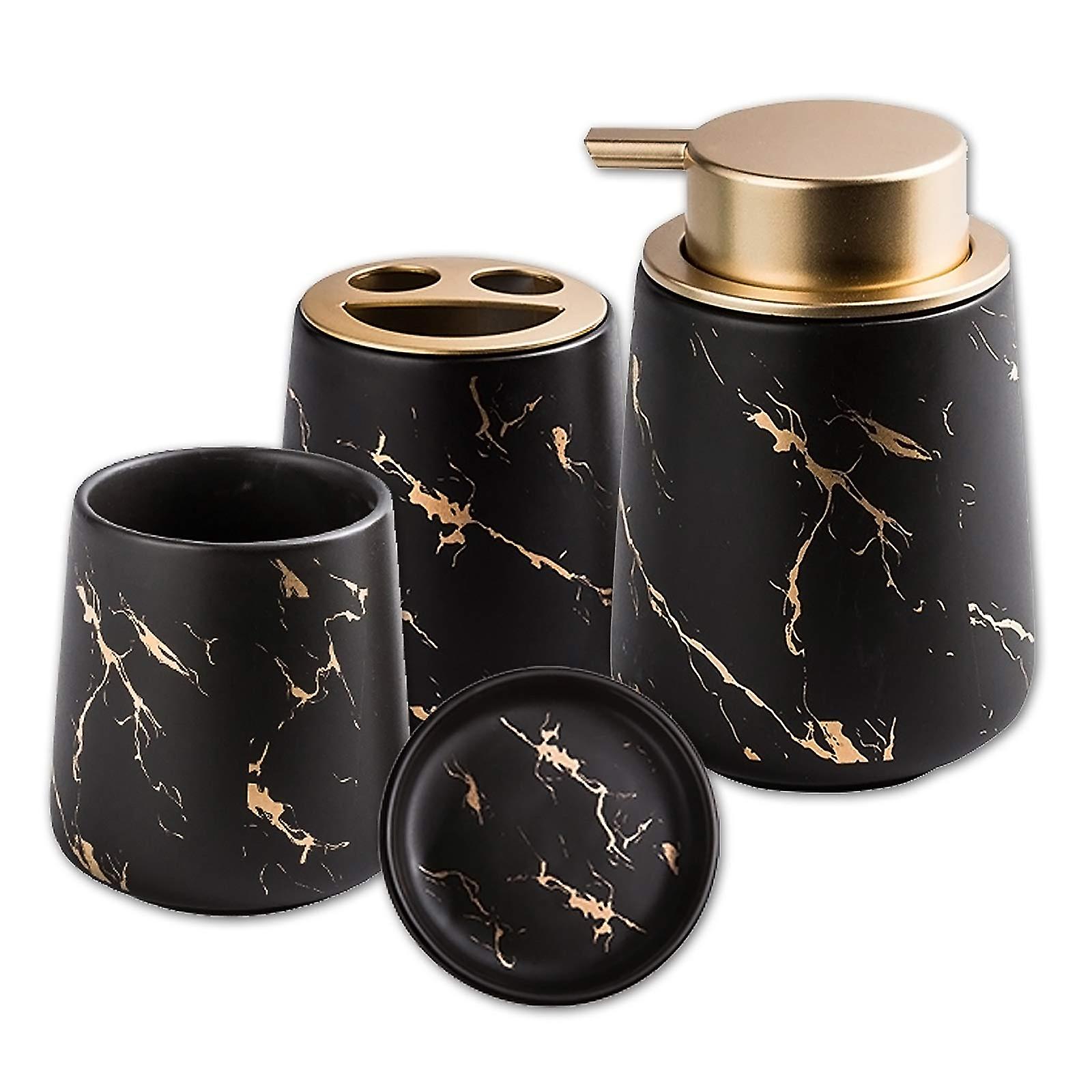 4 Piece Ceramic Bathroom Accessory Set, 4 Piece Luxury Marble Effect Bathroom Accessory Set Includes