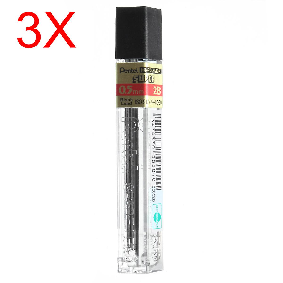 3x 0.5MM 2B μαύρο 12 μόλυβδος επαναπλήρωσης οδηγών για τα μηχανικά μολύβια γραφίτη