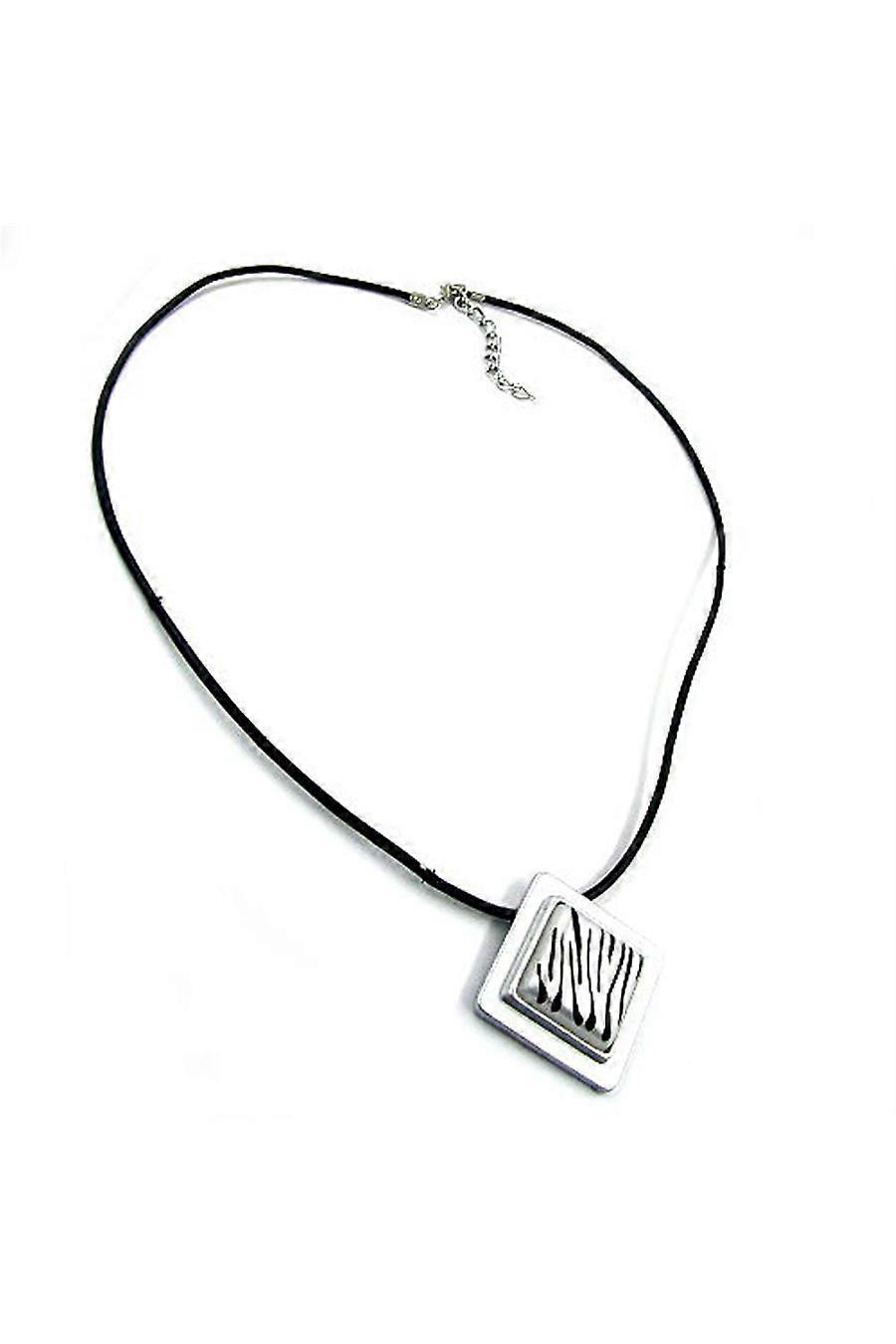 Necklace Pendant Square Zebra Silver - Gl02763