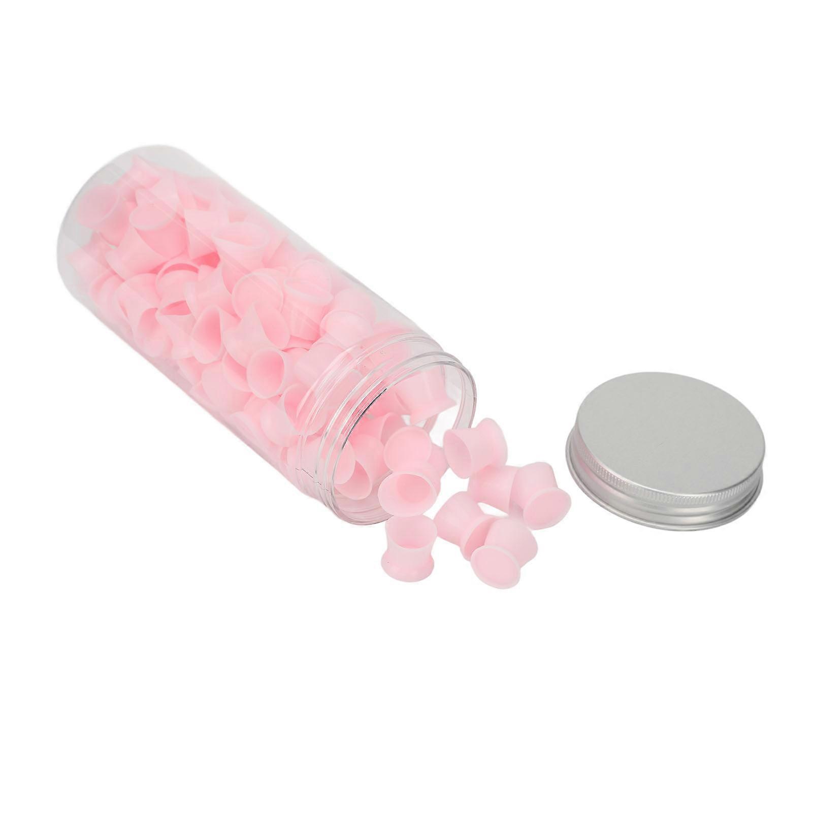 100PCS Disposable Silicone Pigment Cup Large Eyebrow Eyeliner Lip Color Pigment Cups with Storage Bottle Large Pink