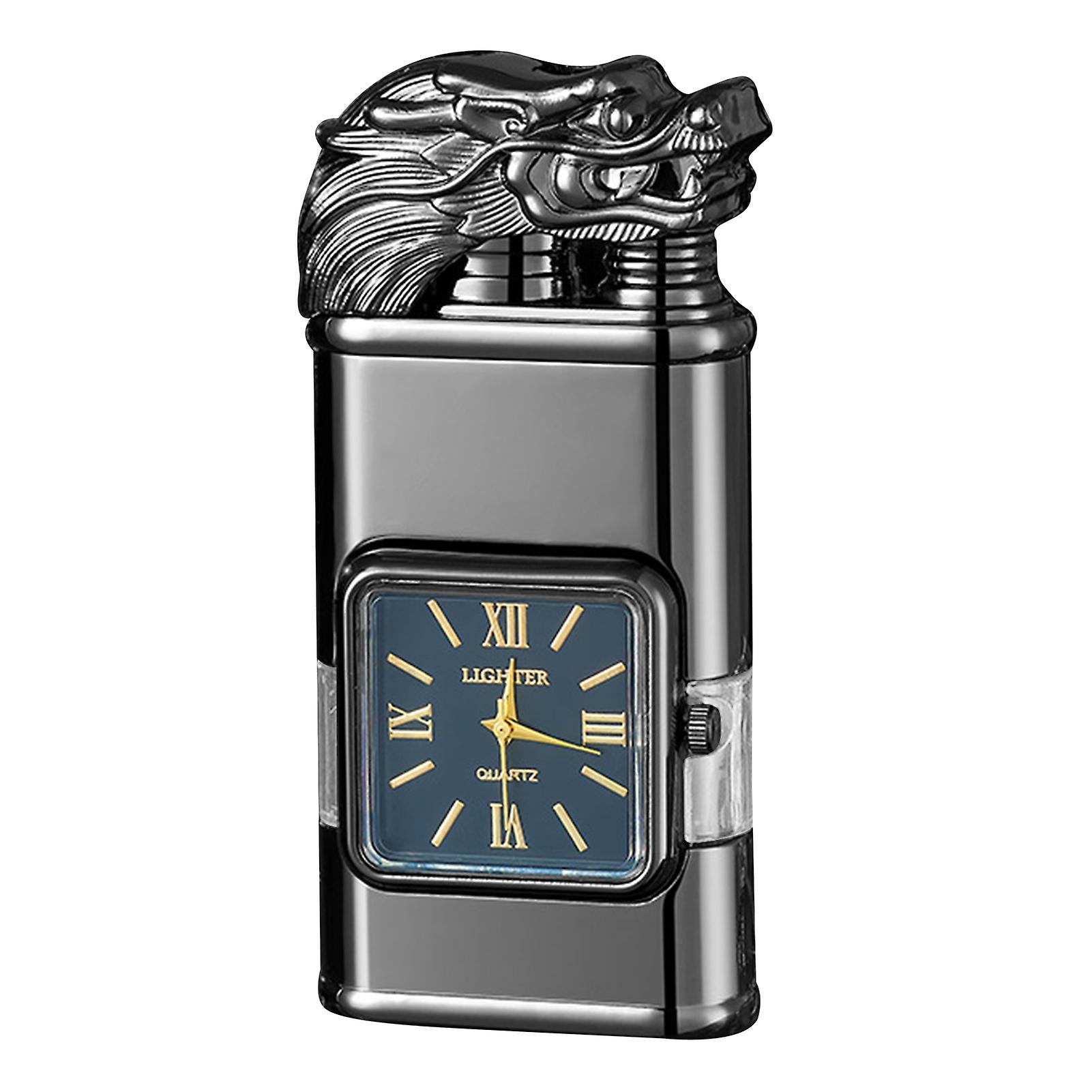 Briquet gaufré personnalisé avec montre léger Portable briquet cadeau pour l’anniversaire Dragon Noir