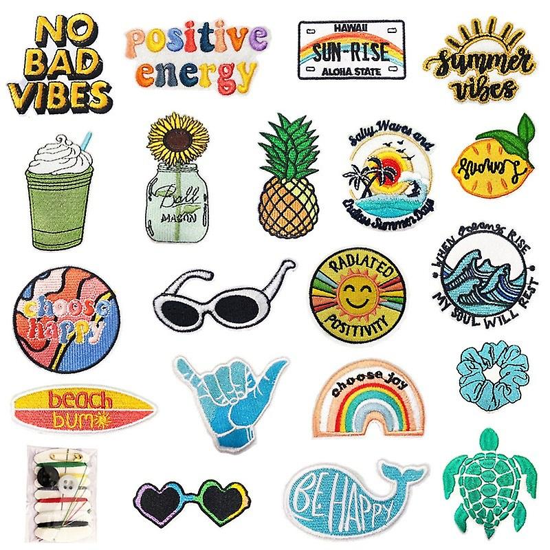 20 Pieces Vintage Iron-on Patches Sew-on Applique Hippie Embroidery Patch Retro Hippie for T-Shirt