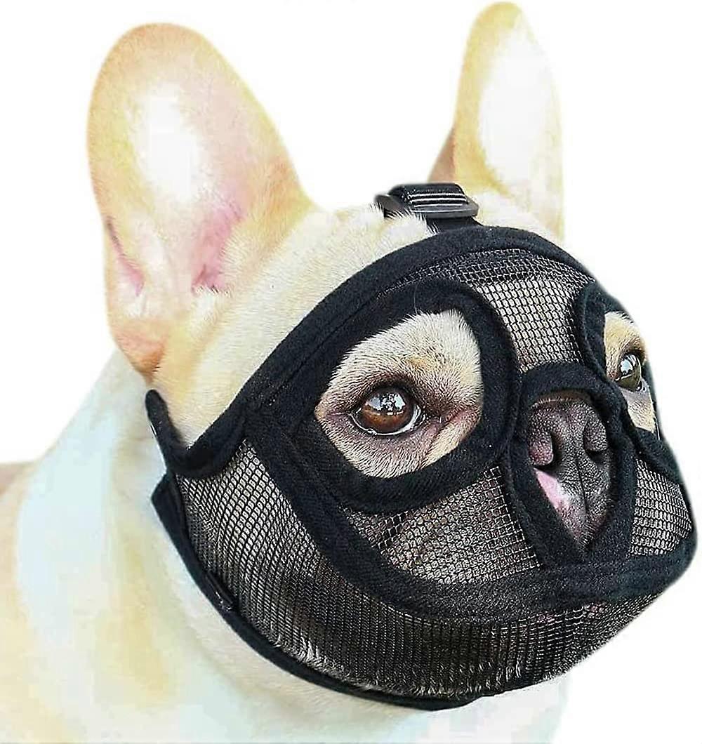 Mesh Dog Muzzle Short Snout Dog Muzzle Dog Muzzle Adjustable Breathable Mesh Muzzle Bulldog Muzzle for Biting Chewing Barking Dog Mask, Black