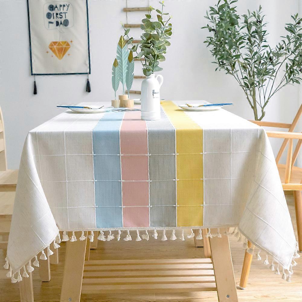Rectangular Tablecloth Anti Stain Washable Tablecloth Solid Color Tassel Oblong Tablecloth Cotton Linen Table Cover for Kitchen Dining Table Buffet D