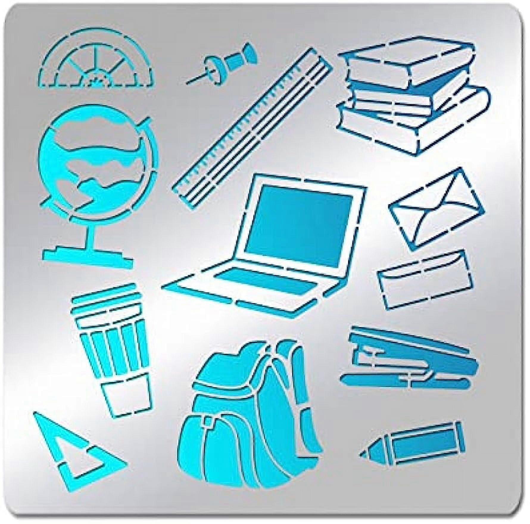 1pc Study Stainless Steel Stencil Template Globe School Bag Ruler Computer Metal Journal Template Tool
