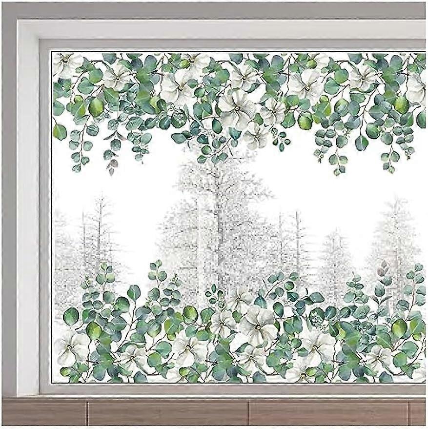 118x39cm Large Eucalyptus Leaves Window Clings Spring Green Leaf Flowers Window Decals Summer Hanging Vine Window Stickers Double-Sided Non Adhesive S
