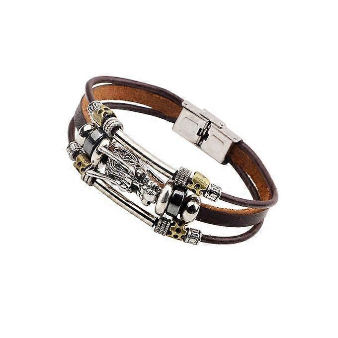 Tibetan Silver Men Leather Bracelet