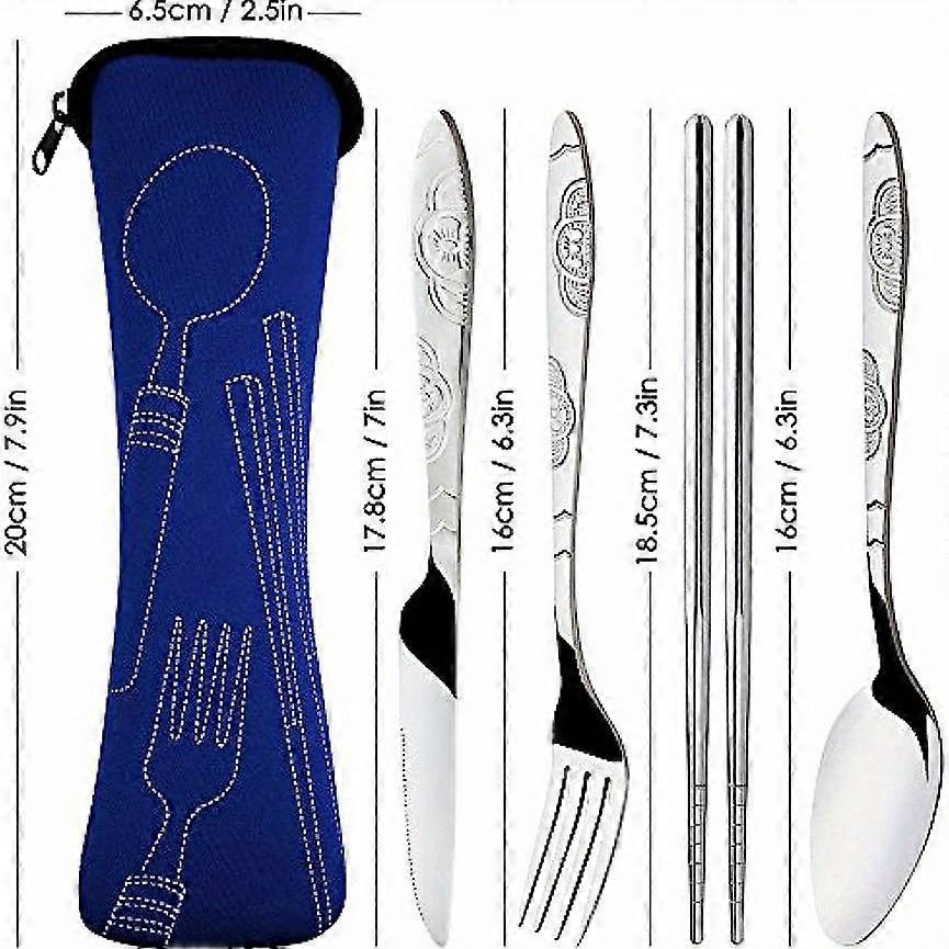Barsinfi 4 PcsStainless SteelTableware Set Included Thickened Knife Fork Spoon Chopsticks Portable Travel Utensils With Suitcase Reusable Dinnerware S
