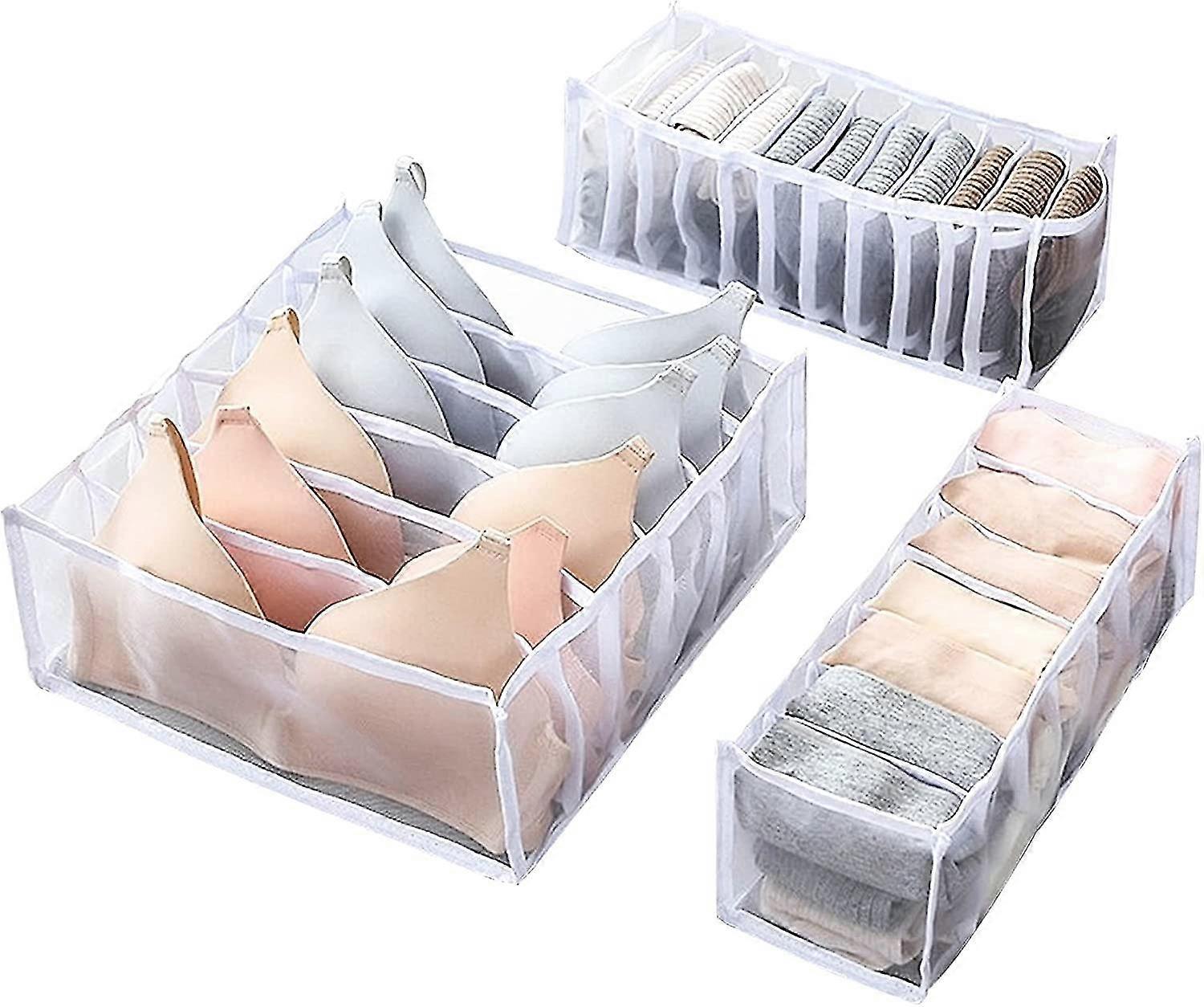 3 Pcs Underwear Storage Boxes, Foldable Drawer Organizer, Drawer Organizer Washable Storage Box For Storing Bra And Socks