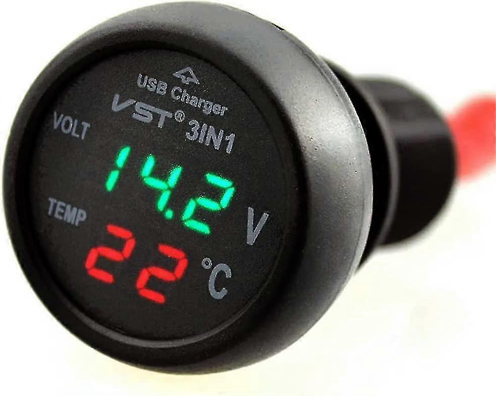 Car Voltmeter, 3 In 1 12-24v Car Thermometer Car Usb Charger Voltmeter With Lcd Digital Display Pane Tw-yujia-YuJia