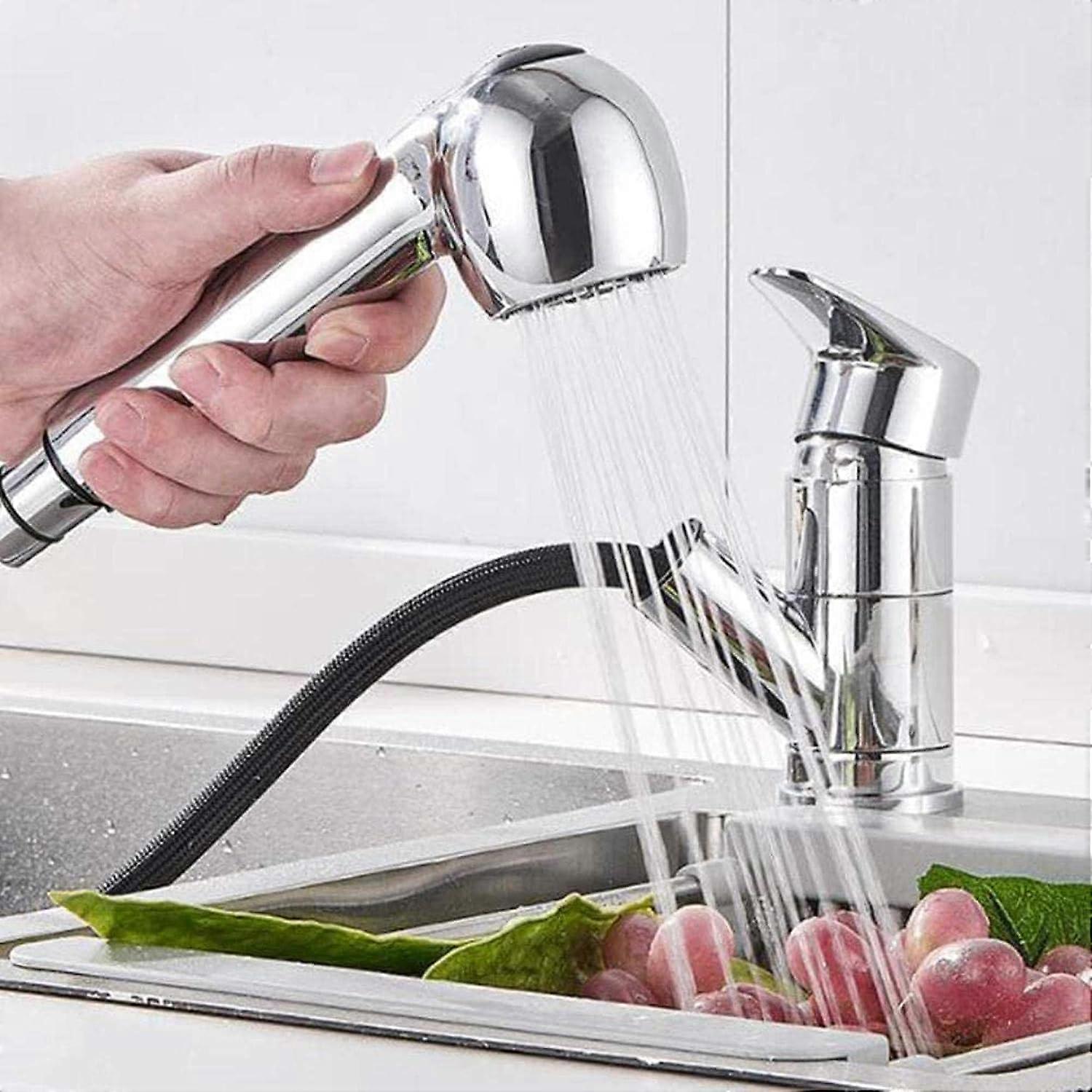 Robinets d’évier de cuisine avec douchette à main chaude et froide extractible, fenêtre escamotable à profil bas s’ouvrant vers l’intérieur, robinet de cuisine en laiton à 2 modes-chrome