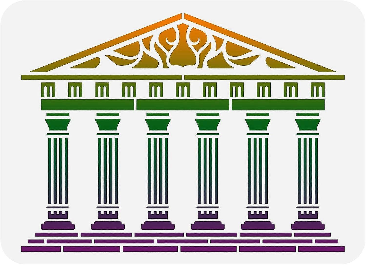 Greek Temple Stencil 11.7x8.3 inch Reusable Ancient Architecture Stencil Hollow Out 6 Stone Pillars Building Drawing Stencil DIY Craft Template for Pa