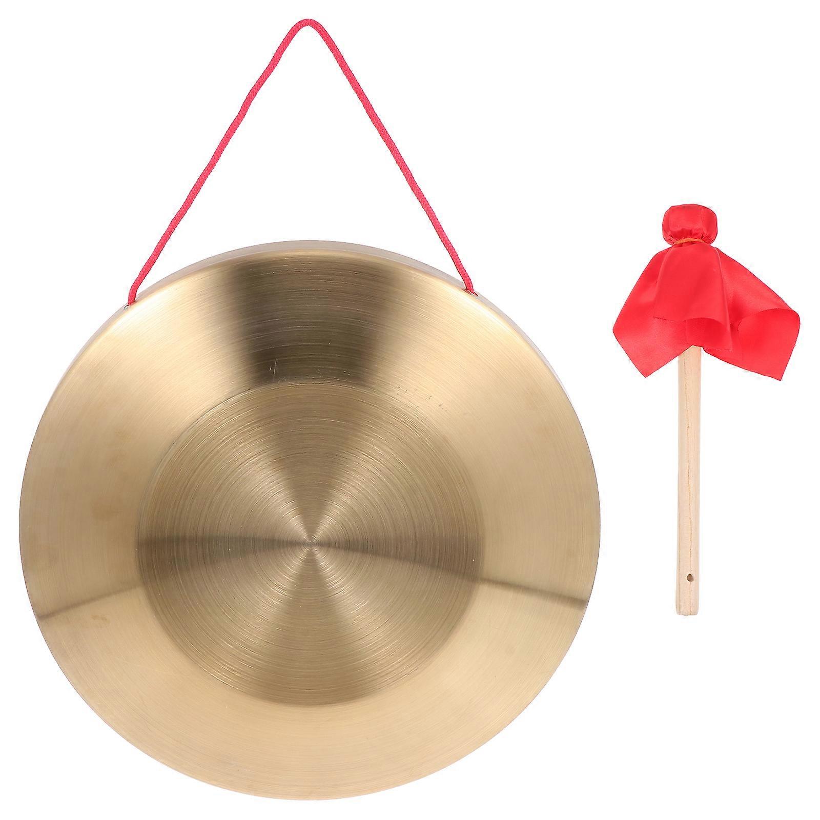1 Set of Traditional Percussion Instrument Chinese Gong Hand Gong with Hammer (Golden)
