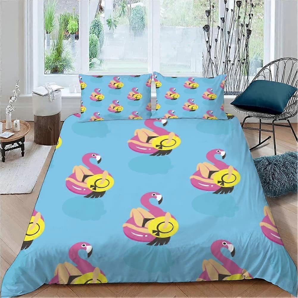 Barnsängkläder cm Flamingo påslakan Söt djurbäddset Sängkläder i mikrofiber + 2 örngott