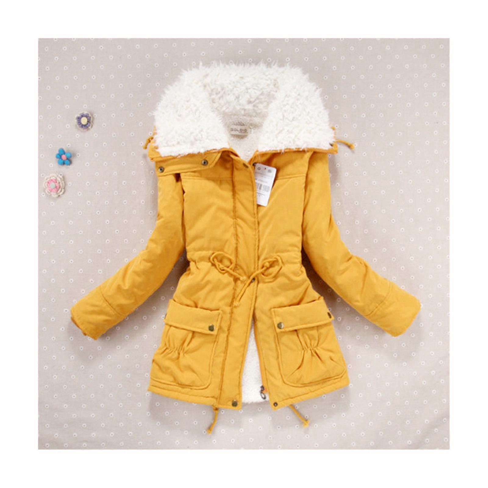 Women's Winter Thickened Warm Coat with Artificial Fur Lining Slim Overcoat