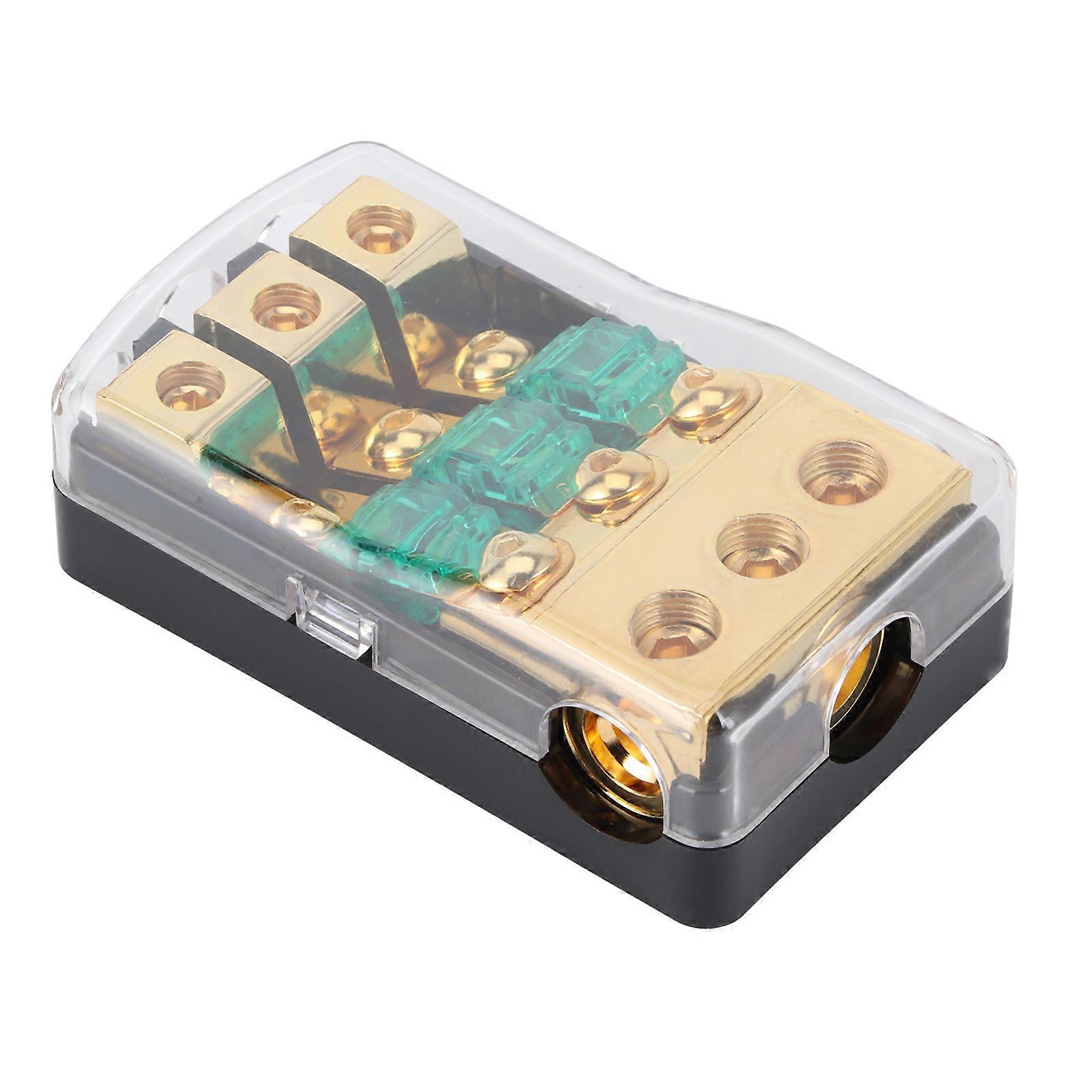 1 In 3 Way Out 0/4 AWG to 4/8 AWG Audio Power Fuse Holder Box with 60A Mini Fuses for Automobiles Boats