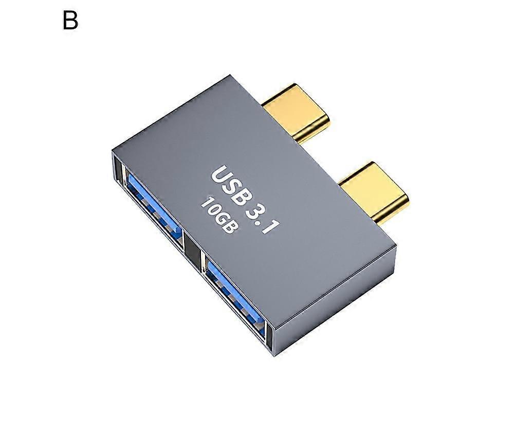 Type-C Adapter Dual Port Stable Transmission Sturdy Type-C to USB 3.0 Converter for Macbook - B