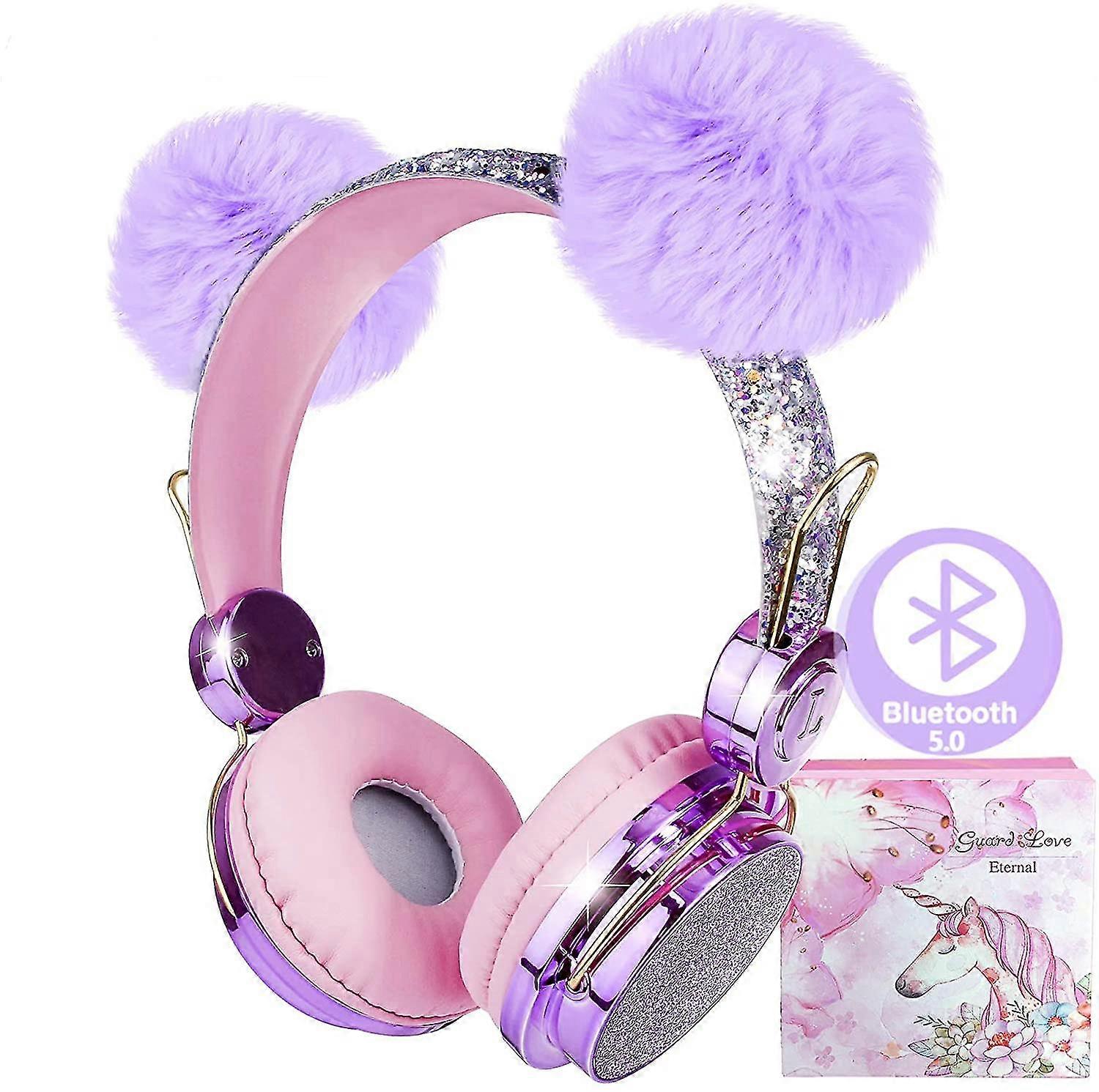 Kids Headphones Wireless Pom Pom Bear Ear 2021 Upgraded Headset W/mic Adjustable Headband, Over On Ear Headset For Girls/teens/school/kindle/tablet/pc