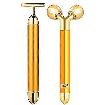 24k Beauty Bar Golden Gesicht Massagegerät, 3D Roller Elektrische Sonic Energy Beauty Bar Und T Form Gesicht Massagegerät Kit. Anti-Aging/Falten, Instant Face Lift