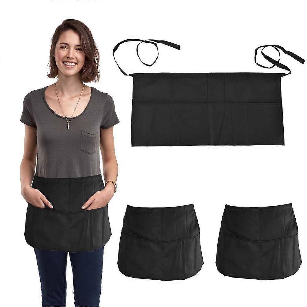 3 Pcs Waist Apron Black Half Short Aprons Bistro Restaurant Gardening Half Apron Waiter Waitress Aprons