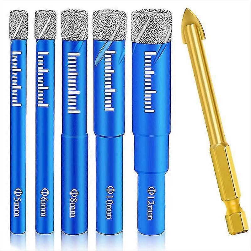 5pcs Round Handle Dry Vacuum Brazed Diamond Drilling Dry Drill With 1pcs Hex Tile Drill Bits For Ce
