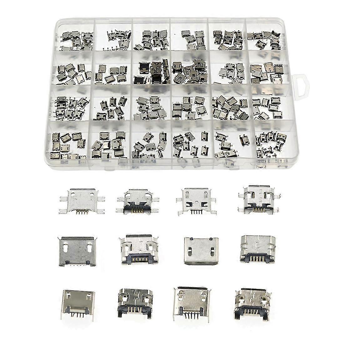 240pcs 24 Models Usb Connector Receptacle Jack Conector Boxed