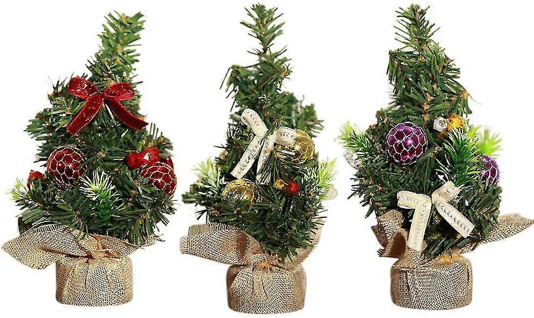 Mini Artificial Christmas Tree With Ornaments, 3 Pieces - 20cm Tall Christmas Tree For Home, Desk And Table