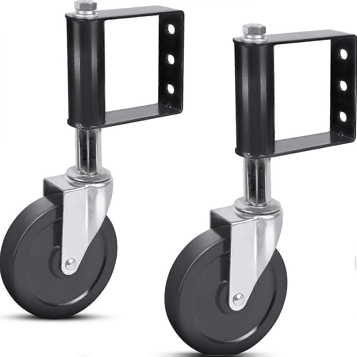 2 Pack Aging Resistant Rubber Spring Loaded Gate Casters with Universal Mounting Plate, Capacity, Black