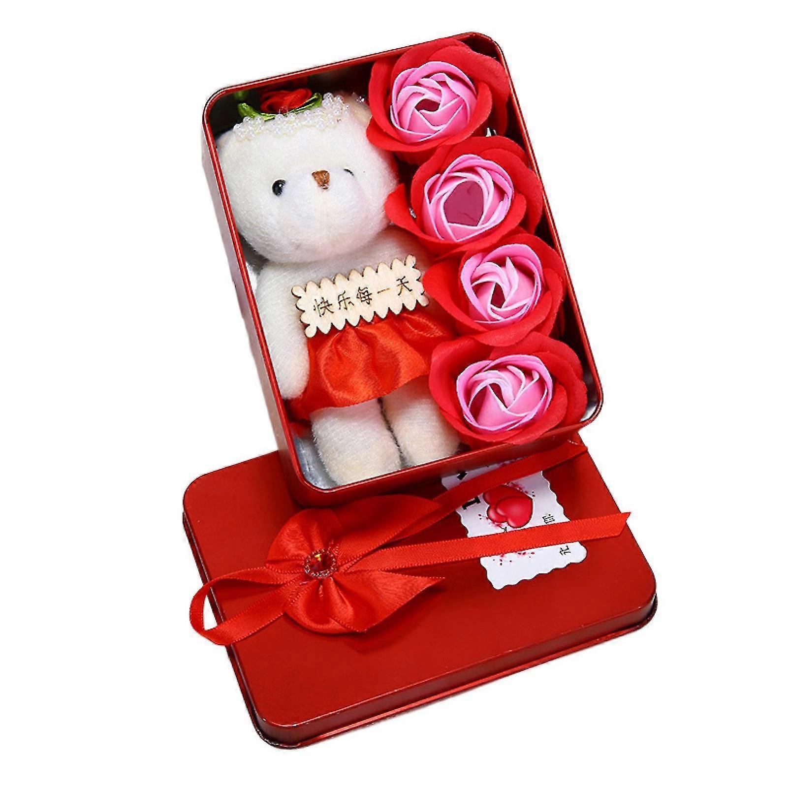 1 Set Seifenblume Romantik 4 Rosen Seifenblume 1 kleiner Bär Geschenkbox