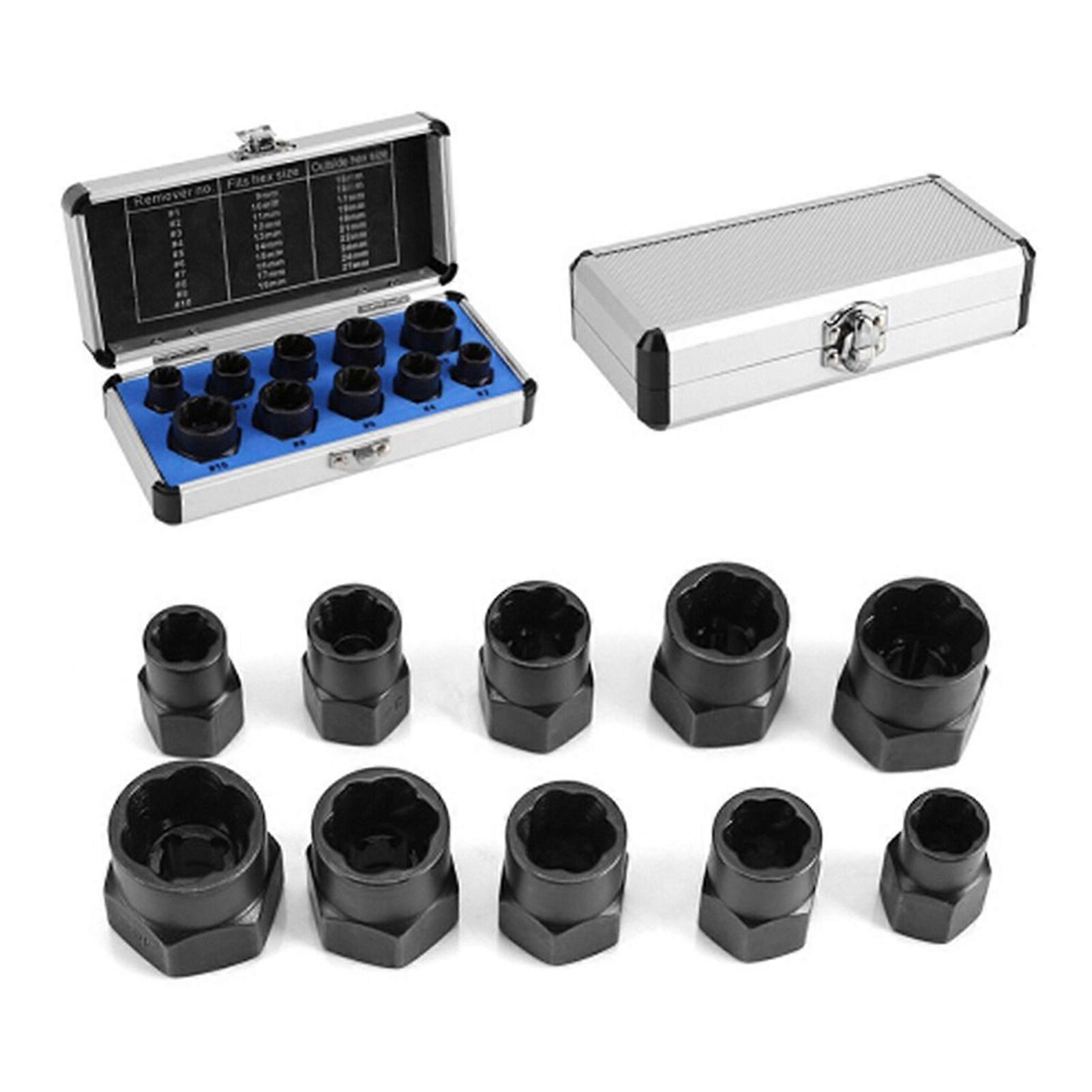 11pcs Nut Extractor Kit Screw Extractor Damaged Bolt Remover Broken Stud Spanner with Storage Case