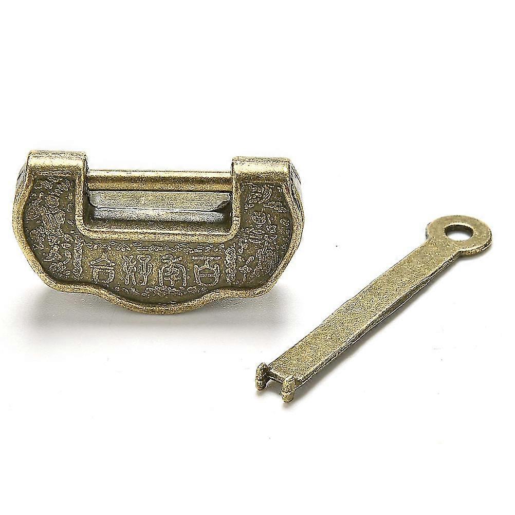 中国のヴィンテージアンティークオールドスタイル優れた真鍮彫刻ワード南京錠ロック/キーHfmqv