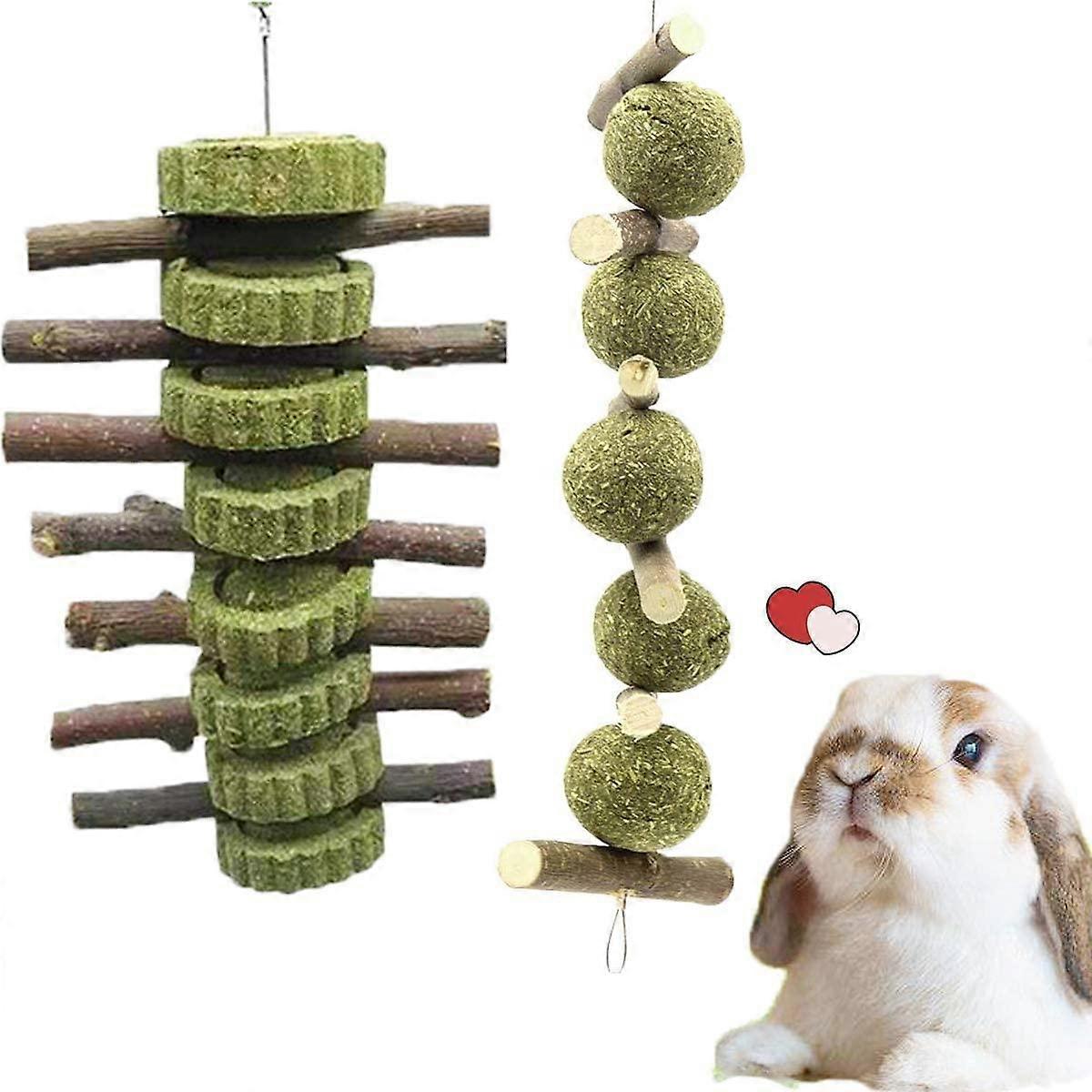 1/2/10PCS Bunny Chew Toys Apple Wood Sticks Natural Grass Cake and Grass Ball Rabbit Hamster Chew Toys Teeth Grinding Toy for Bunny Hamster Parrot C