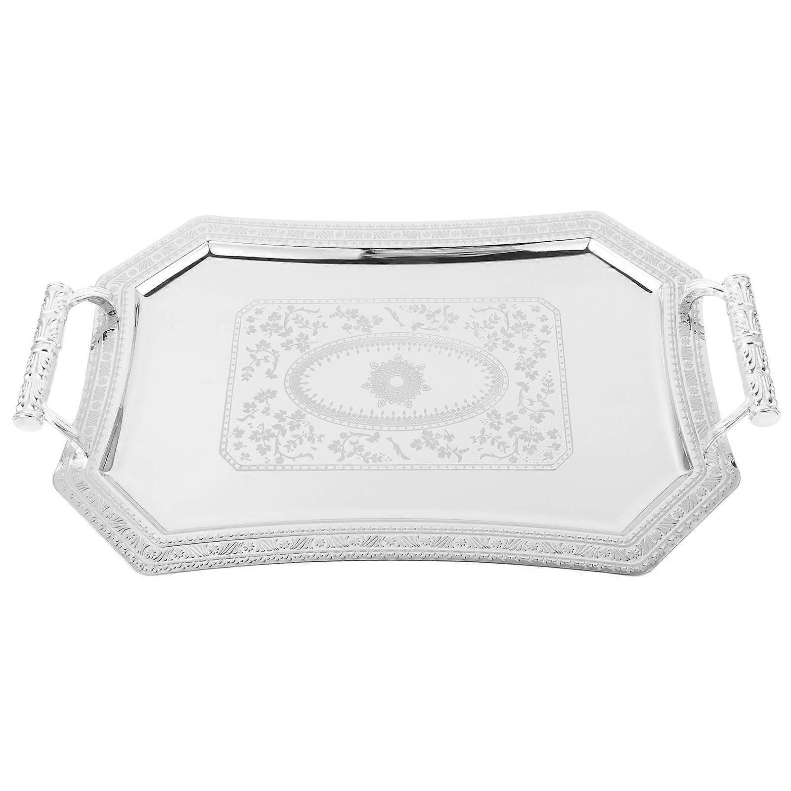 Silbernes Serviertablett mit Griffen Couchtisch Tablett Obst Servierschale Snack Servierplatte