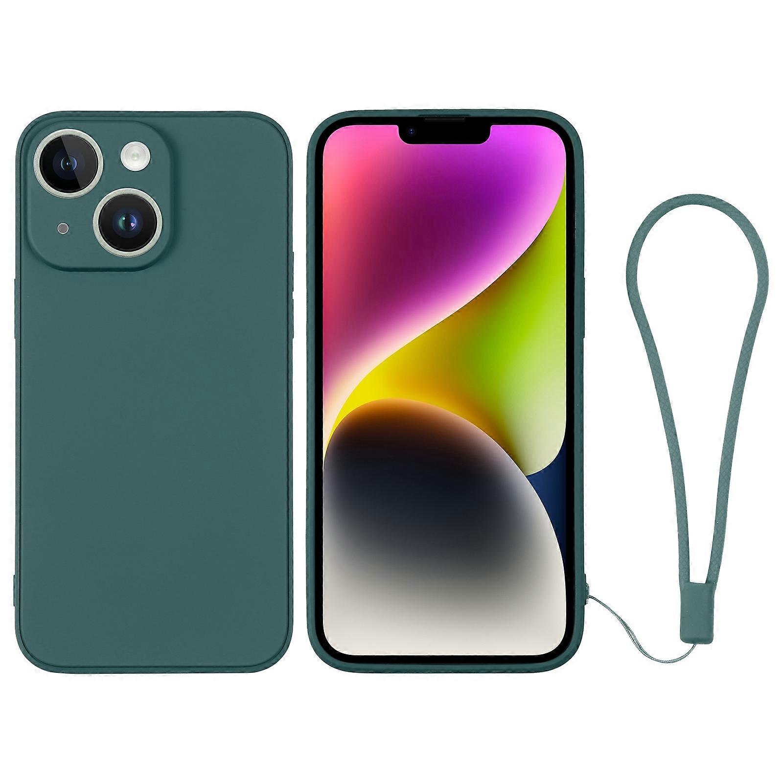 For iPhone 14 Plus Silicone Phone Case with Wrist Strap