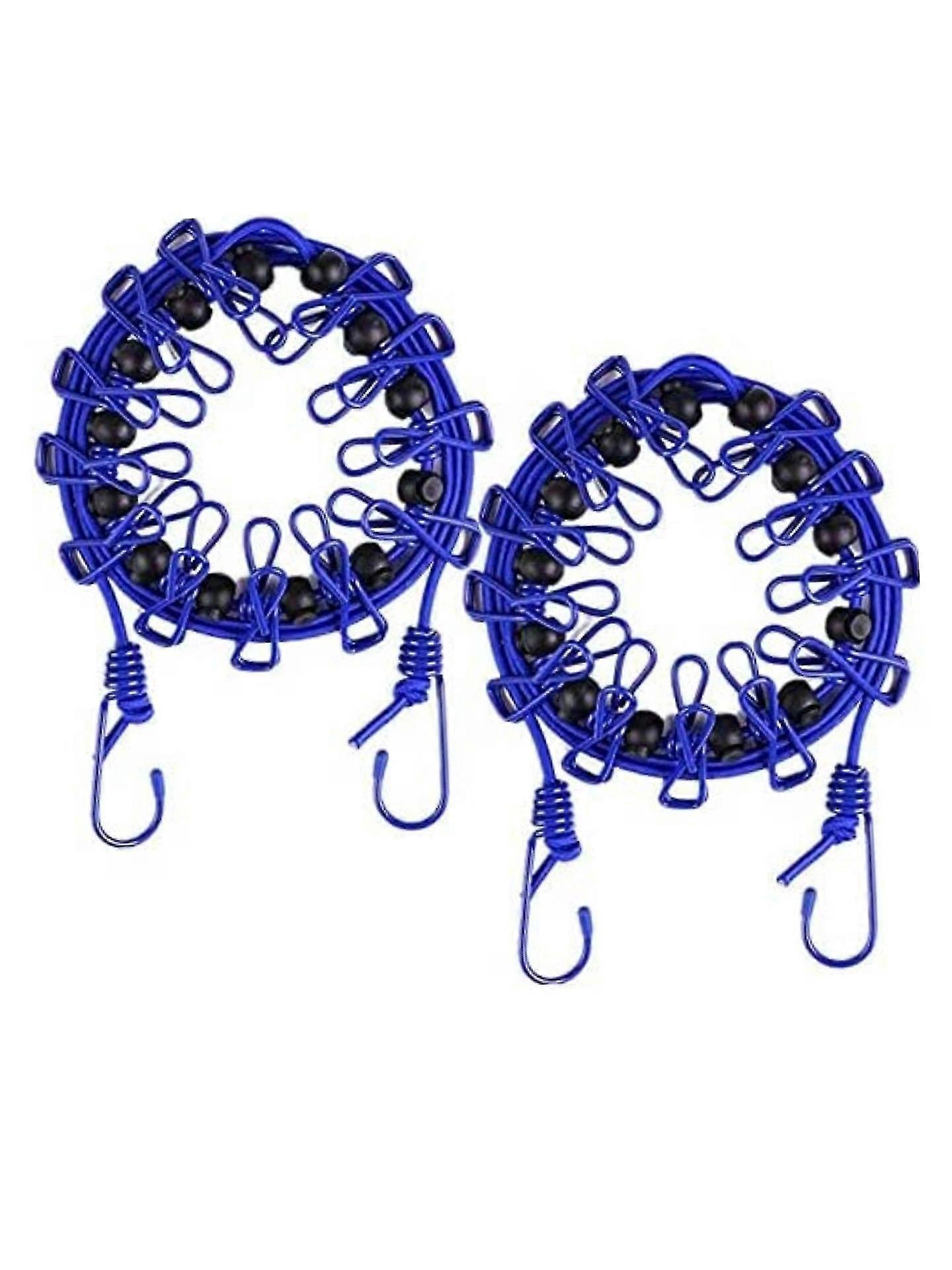 2 Pack Portable Travel Retractable Clothesline Adjustable Rope With Windproof Clothes Clips - Navy Blue