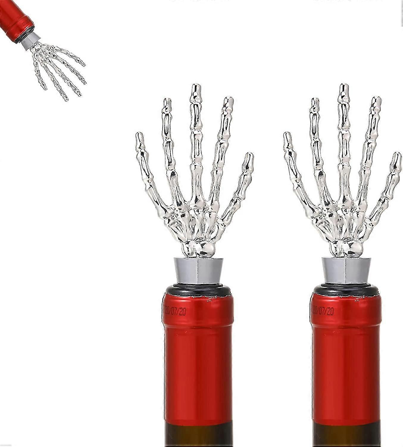 2 Pack Halloween Wine Stopper, Gold Ghost Hand Reusable Silver