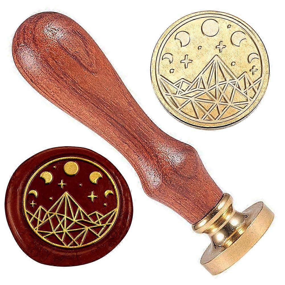 Mountain Moon Phase Wax Stamp Moon Wax Sealing Stamp 1" Brass Head Stamp with Wooden Handle Retro Wax Seal Stamp for Gift Wrapping Envelopes Cards Let