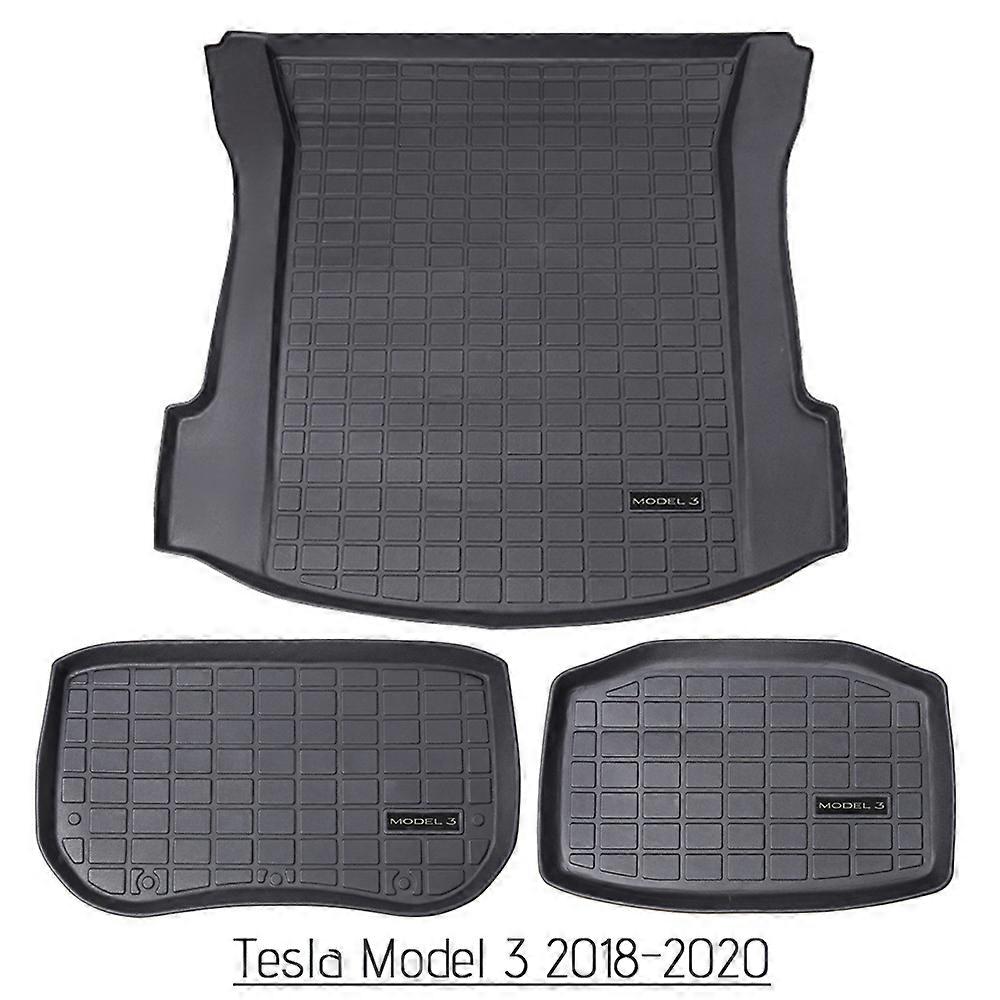 Full Sets Plain TPE Trunk Frunk Mats For Tesla Model 3/Y 2021-2023 All-Weather Cargo Liners Boot Lower Compartment Mats