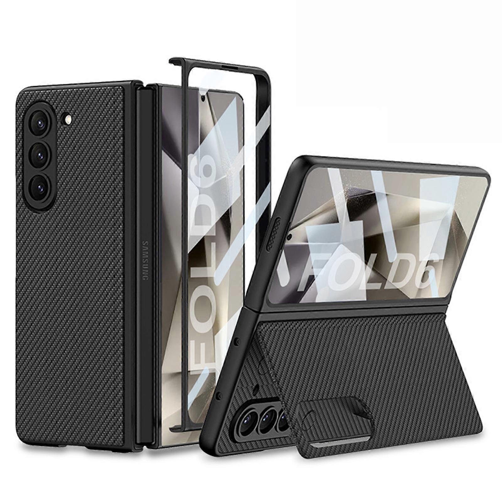 for Samsung Galaxy Z Fold 6 Case with Kickstand, Ultra Thin Slim Case Built in Screen Protector, Wireless Charging Leather Cover for Z Fold 6
