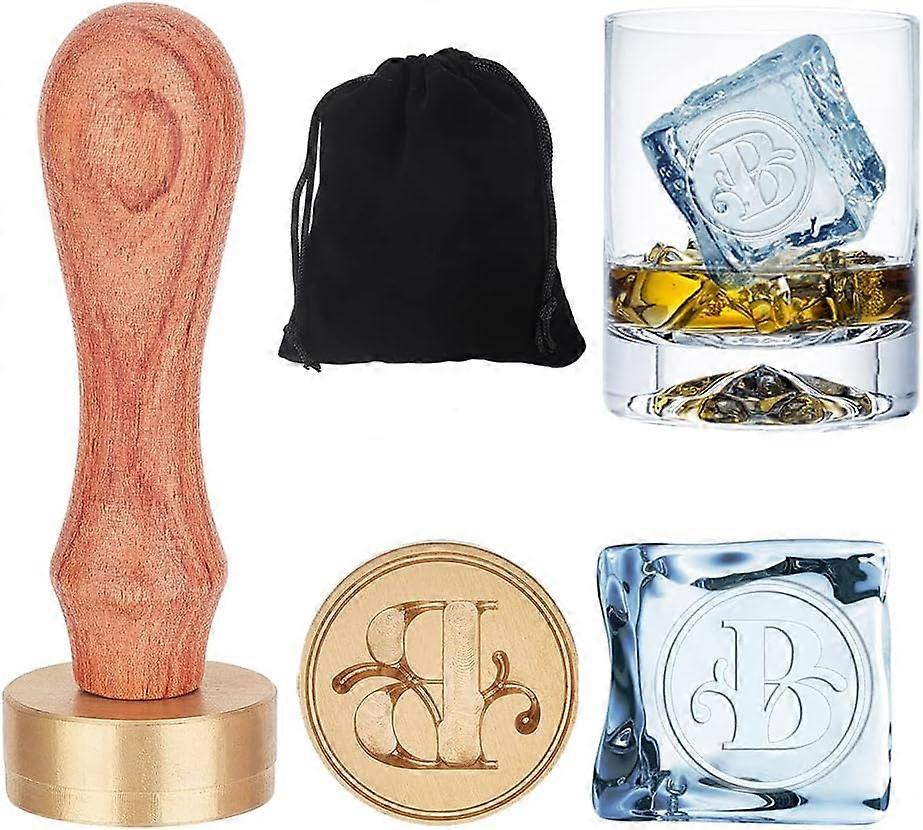 Letter B Ice Stamp 1.2" Ice Cube Stamp Ice Branding Stamp Cocktail Ice Stamp with Removable Brass Head and Wood Handle for for Cocktail and Whisky Ice