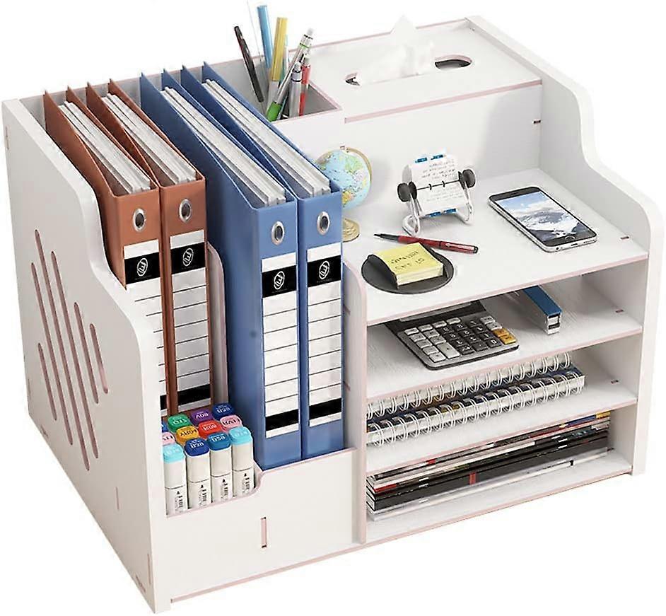 Upgraded Wooden Desk Organizer Large Capacity Classifier Office Supplies Storage Box for A4 Papers Books Documents Notebooks