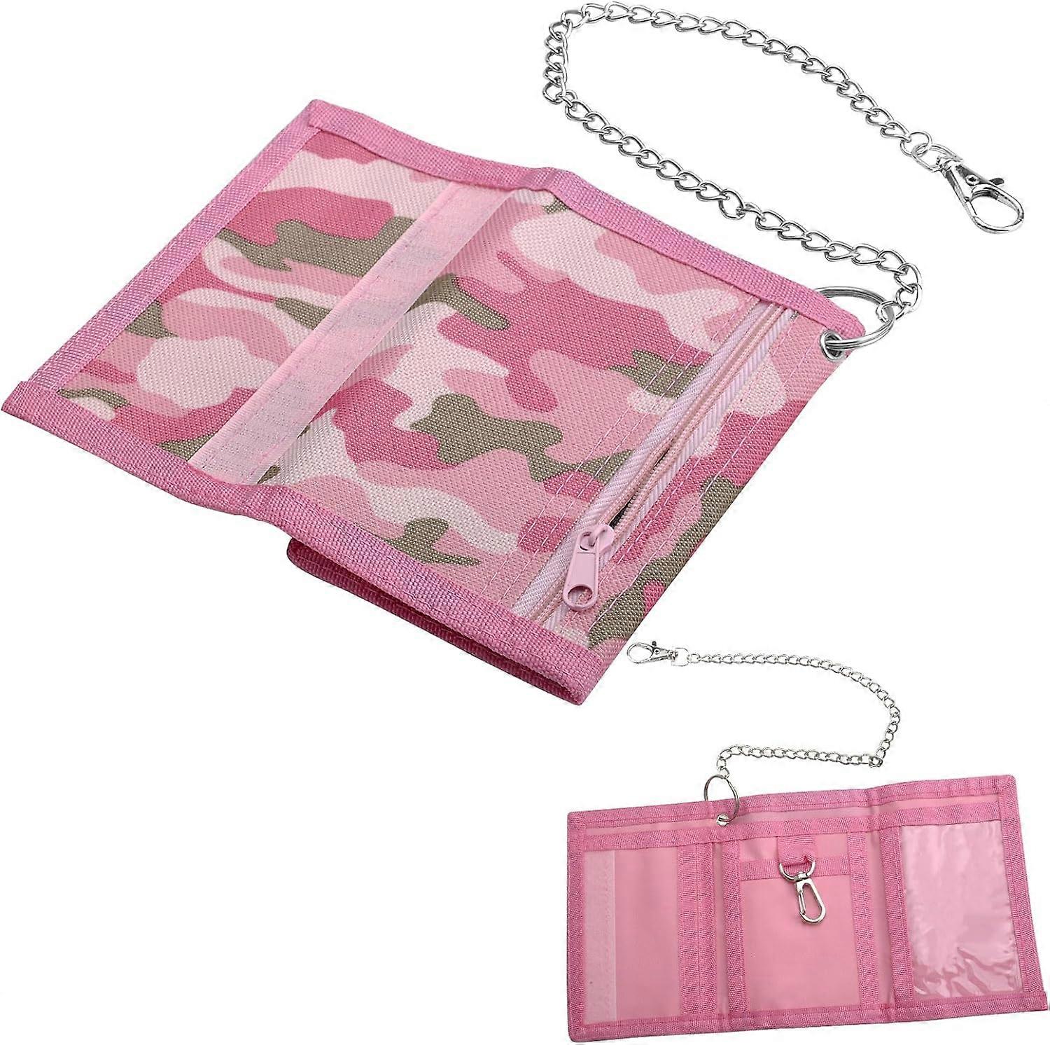 Wallet with Chain, Camouflage Children's Wallet, Foldable Slim Triple Wallet, Triple Wallet with Coin Pocket & Card Holder