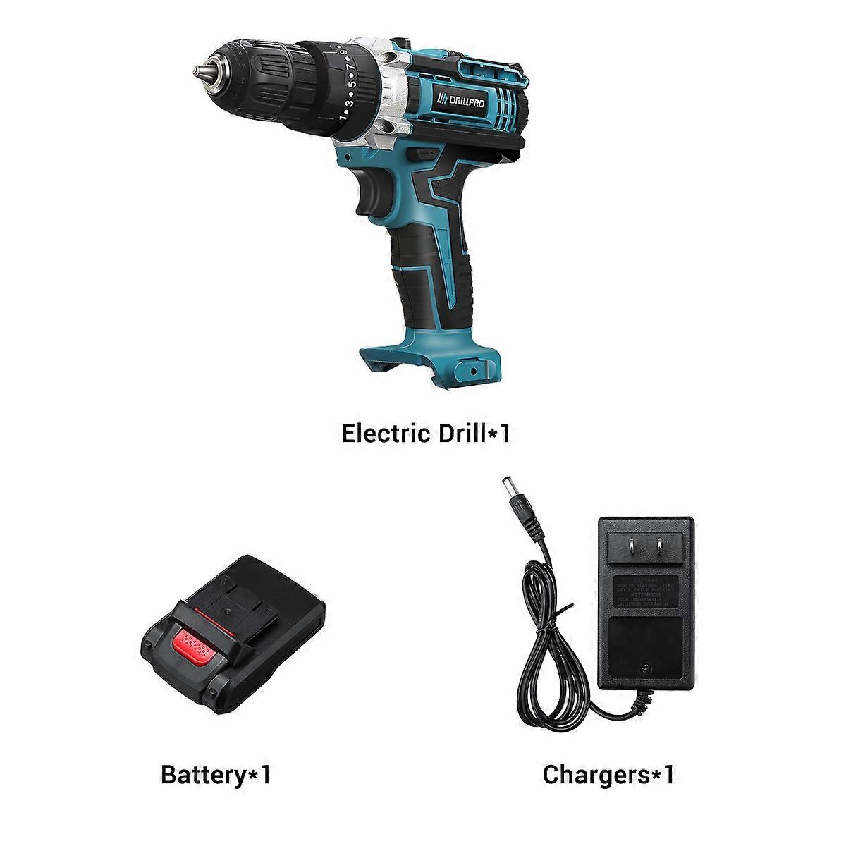 3 in 1 Electric Impact Drill 25+3 Torque Electric Hammer Screwdriver Cordless Impact Drill Drillpro Power Tool with 2 Batteries
