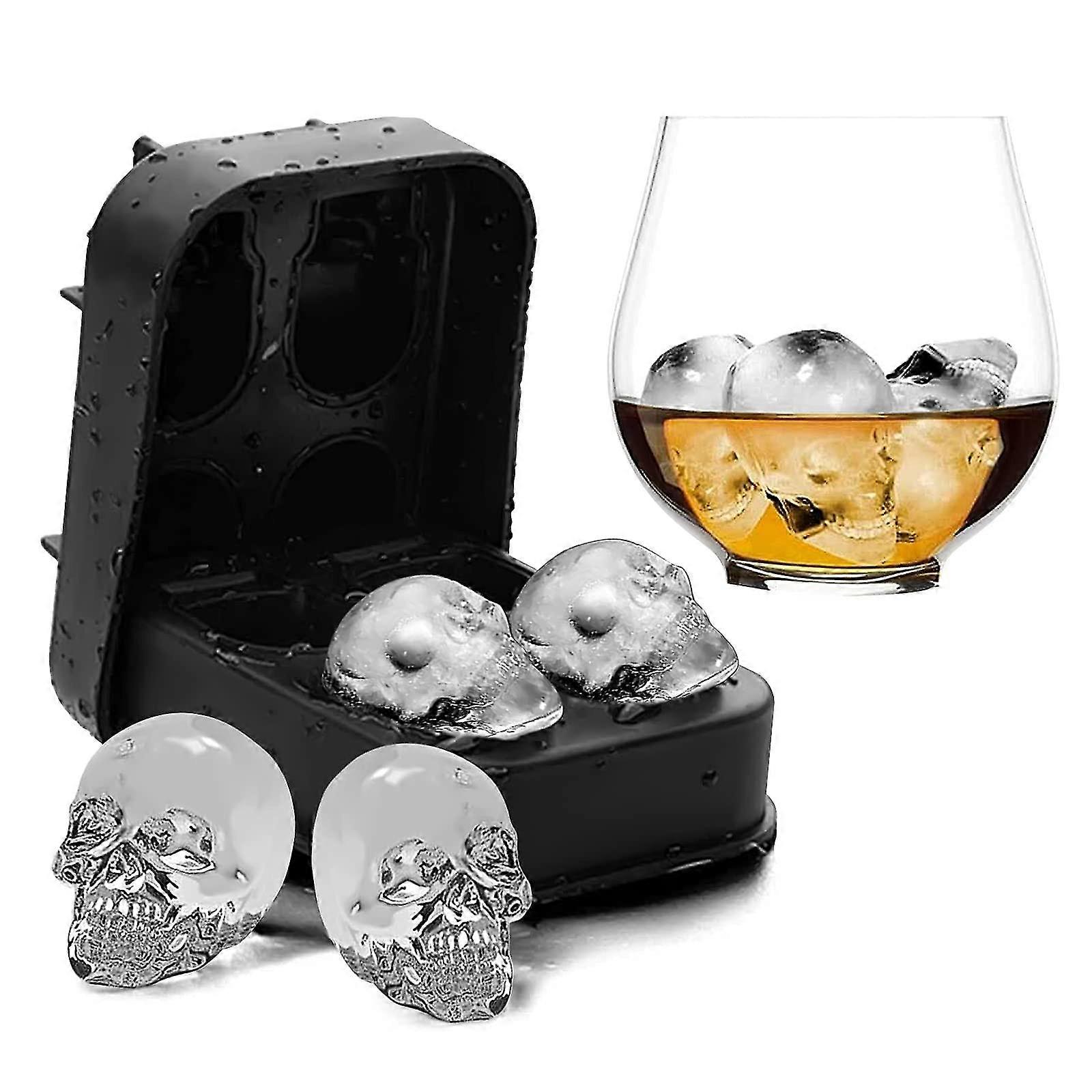2pcs 4grids 3d Skull Shape Shapes Silicone Ice Cube Mold Tray , Perfect For Whiskey, Cocktail And Any Drink
