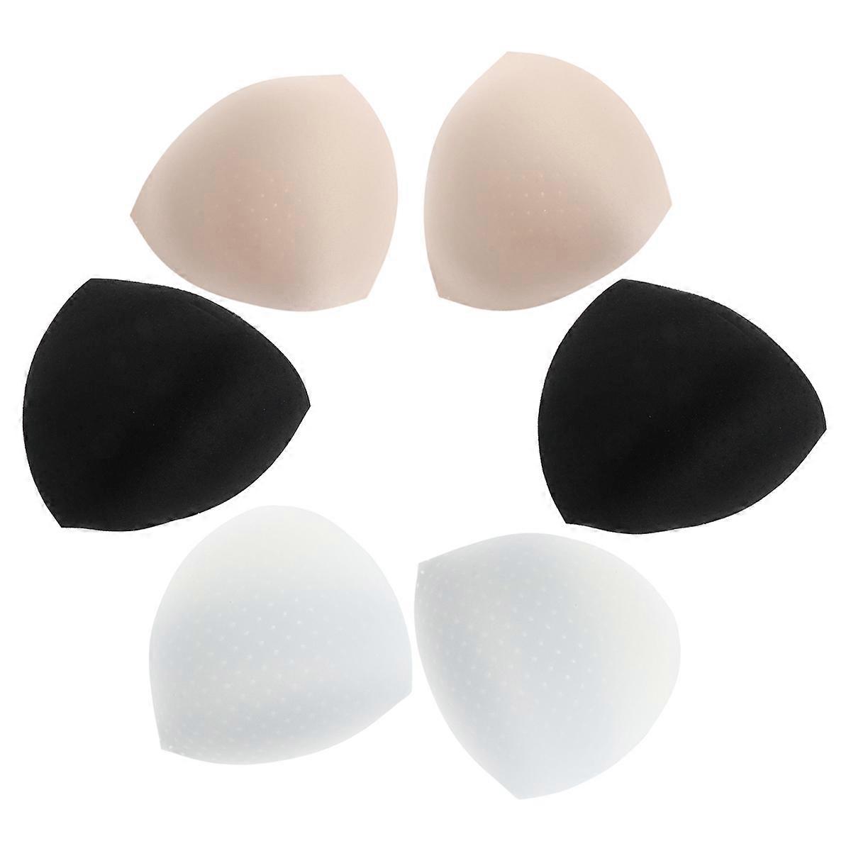 3 Pairs/1 Set Triangle Removable Bra Pad Inserts Breathable Sponge Pads for Women Ladies Girls Size L (Black/White/Skin Color, Each 1 Pair)