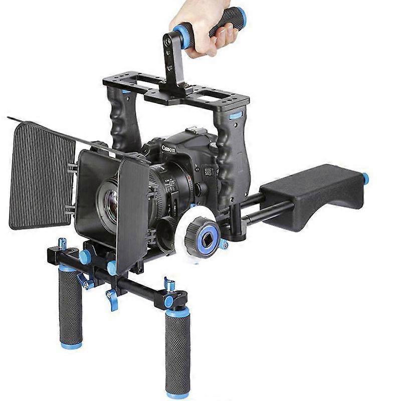 Professionelles Film-Video-Produktionssystem-Kit, Kamerazubehör, DSLR-Stabilisator Schulterhalterung mit Kamerastativ, Matte Box, Griffhebel und Follow Fo